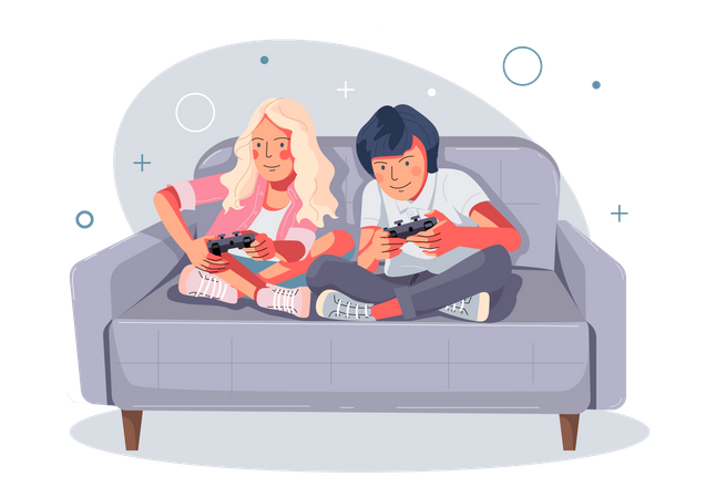 Bruder und Schwester spielen Spiel  Illustration