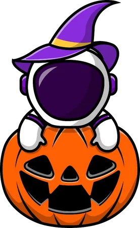 Bruja Astronauta En Calabaza Halloween  Ilustración