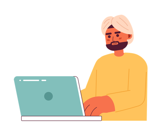 Homme indien brune avec une barbe noire en turban  Illustration