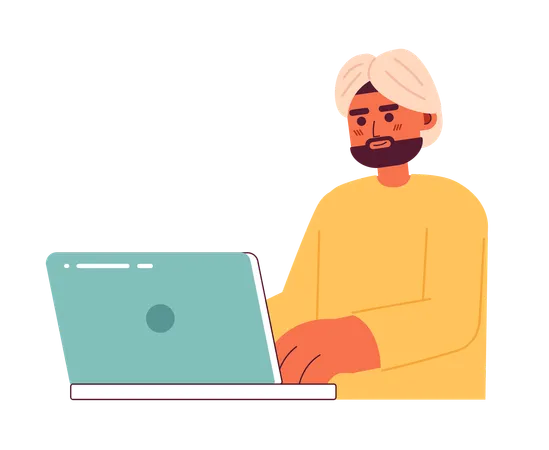 Homme indien brune avec une barbe noire en turban  Illustration