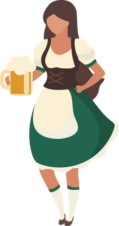 Brünette Bardame mit Bierglas  Illustration