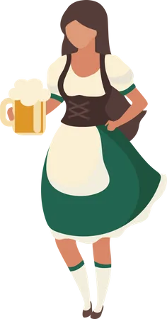 Brunette Barmaid With Beer Glass Semi Flat Color Vector Character Full Body Person On White Octoberfest Costume Isolated Modern Cartoon Style Illustration For Graphic Design And Animation Illustration