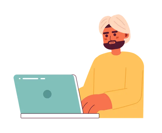 Brunette Indian Man With Dark Beard In Turban Semi Flat Color Vector Character Editable Half Body Office Worker On White Simple Cartoon Spot Illustration For Web Graphic Design Illustration