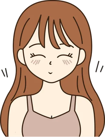 Brunette Long Haired Beautiful Girl Character with Smiling Expression  Illustration