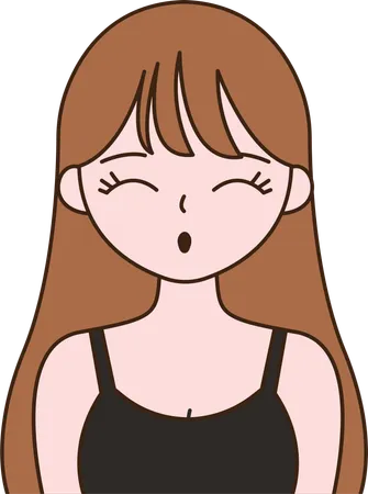 Brunette Long Haired Beautiful Girl Character with Smiling Expression  Illustration