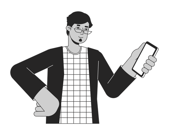 Brunette man holding smartphone  Illustration