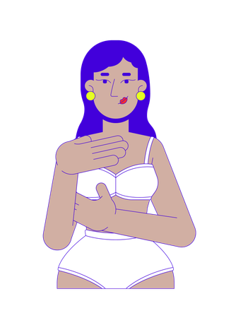 Brunette middle eastern woman in bikini examining herself  Illustration