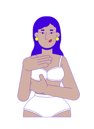 Brunette middle eastern woman in bikini examining herself  Illustration