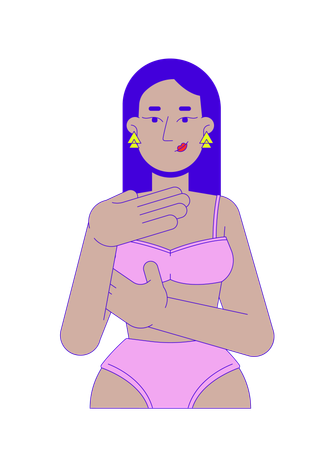 Brunette middle eastern woman in bikini examining herself  Illustration