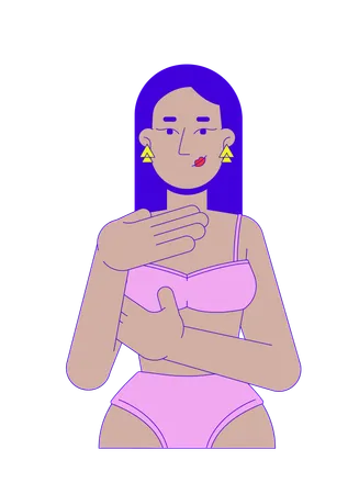 Brunette middle eastern woman in bikini examining herself  Illustration