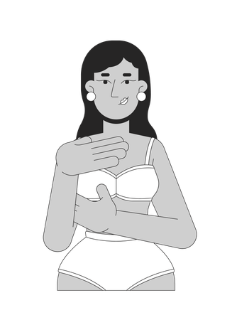 Brunette middle eastern woman in bikini examining herself  Illustration