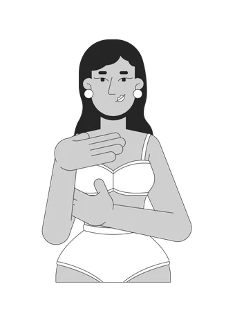 Brunette middle eastern woman in bikini examining herself  Illustration