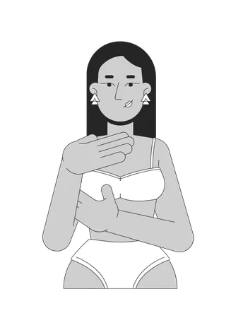 Brunette middle eastern woman in bikini examining herself  Illustration