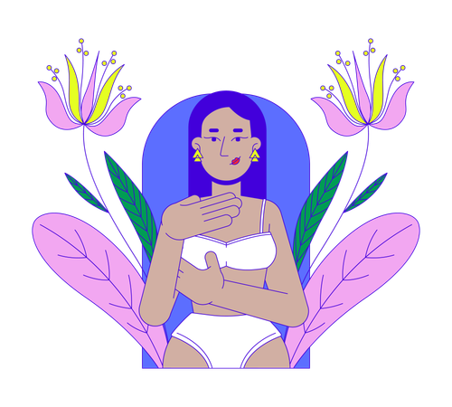 Brunette middle eastern woman in bikini examining herself  Illustration