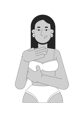 Brunette middle eastern woman in bikini examining herself  Illustration