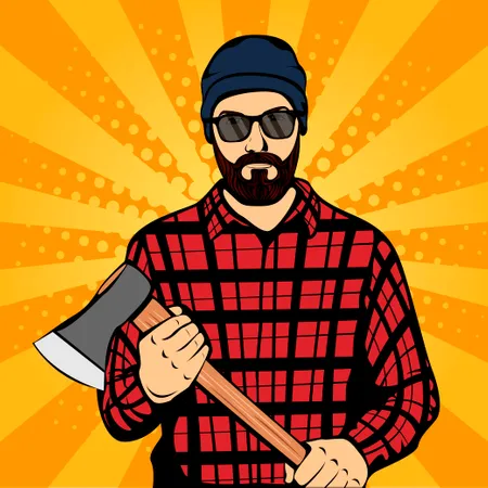 Brutal Hipster Lumberjack with Beard and Axe  Illustration