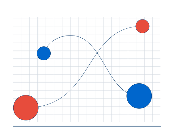 Bubble chart with crossing paths  Illustration
