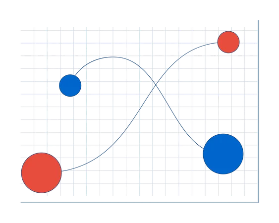 Bubble chart with crossing paths  Illustration