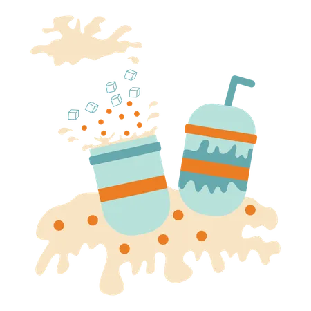 Bubble Tea With Ice Cubes Bubbles And Splash In The Cups Vector Illustration In Flat Style With Drink Theme Editable Vector Illustration Illustration