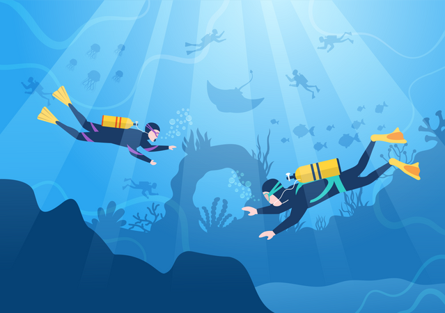 Buceo bajo el agua  Ilustración