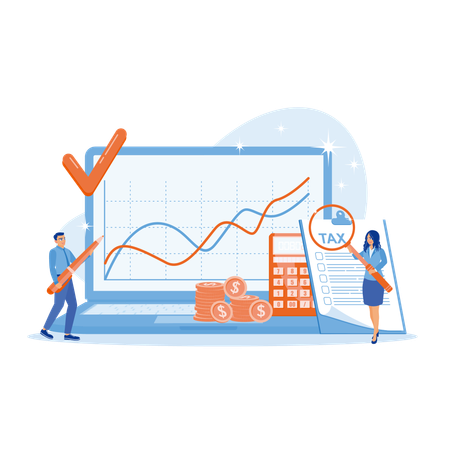 Buchhalter und Finanzberater analysieren die Unternehmensfinanzen  Illustration