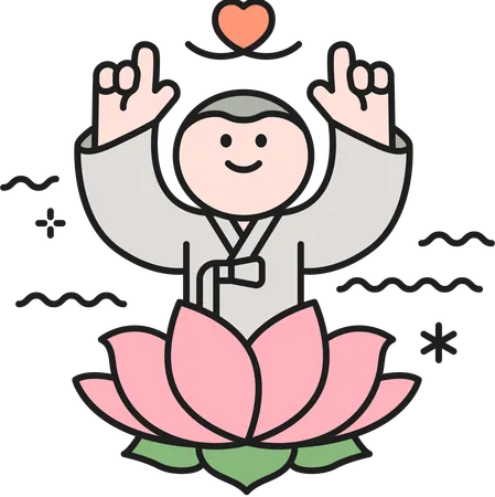 Buddhist boy with Lotus  Illustration