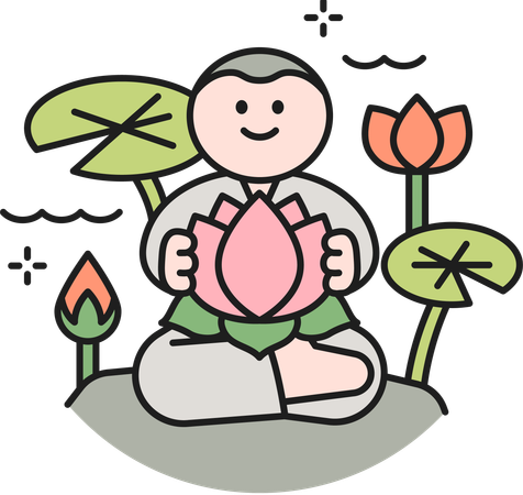 Buddhist holding Lotus  Illustration