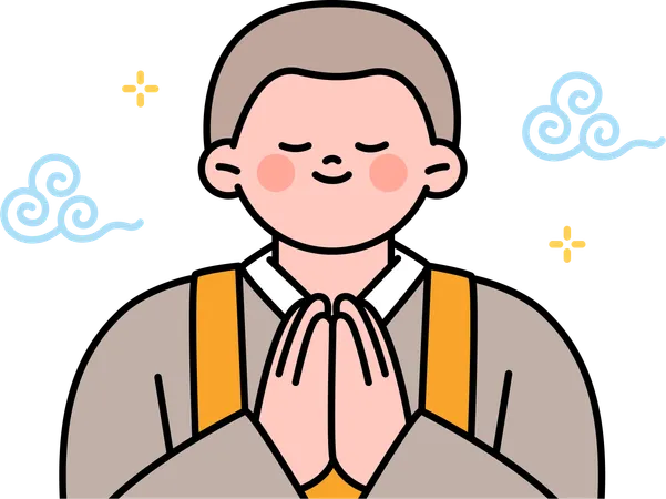 Buddhist man doing Buddhist prayer  Illustration