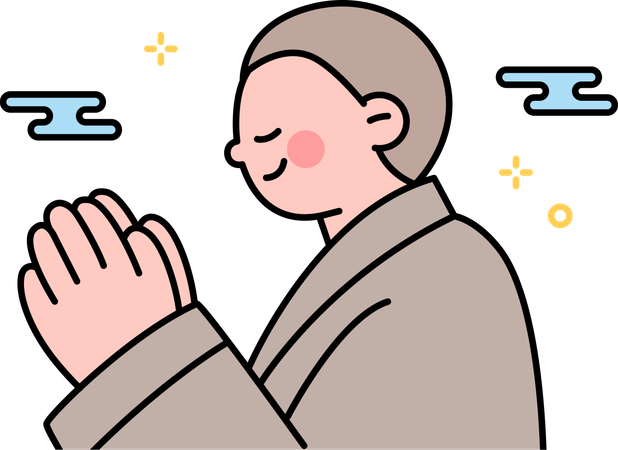 Buddhist man doing Buddhist prayer  Illustration