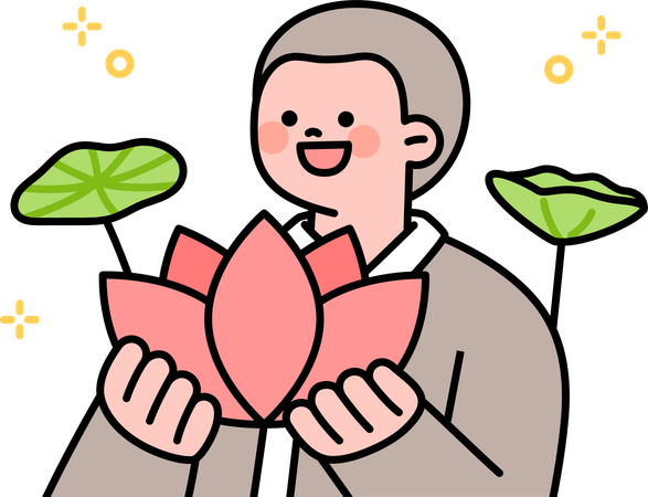 Buddhist man  holding lotus  Illustration