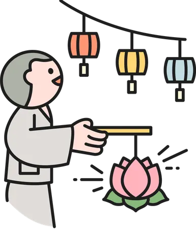 Buddhist man with Lotus  Illustration