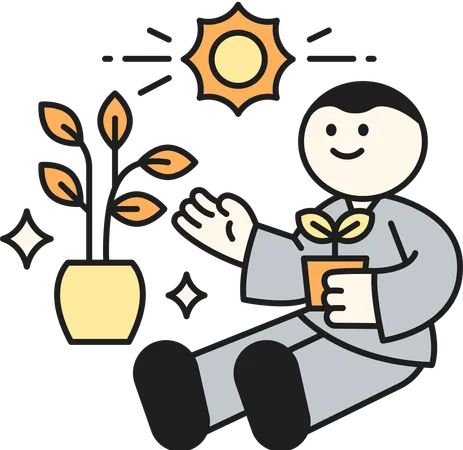 Buddhist man with plant pot  Illustration