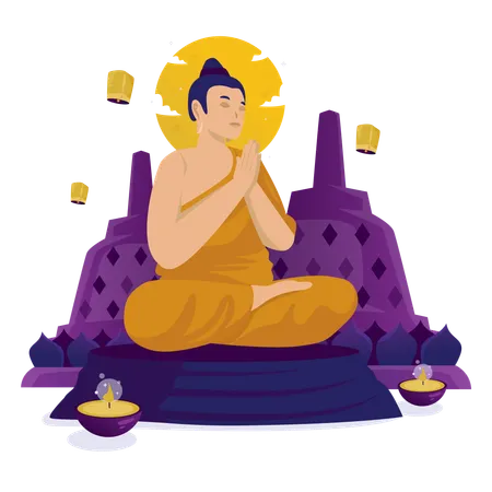 Buddhist Meditation Worship  Illustration