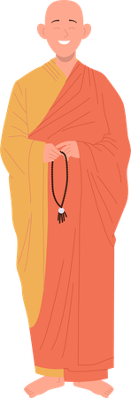 Buddhist monk prayer character wearing traditional clothing holding rosary beads  Illustration