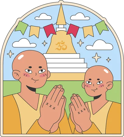 Buddhist people doing prayer  Illustration