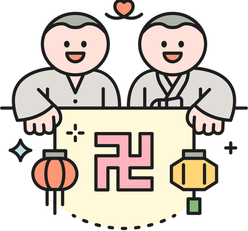 Buddhist People Together  Illustration