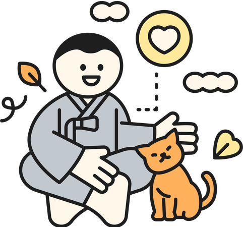 Buddhistischer Mann mit Katze  Illustration