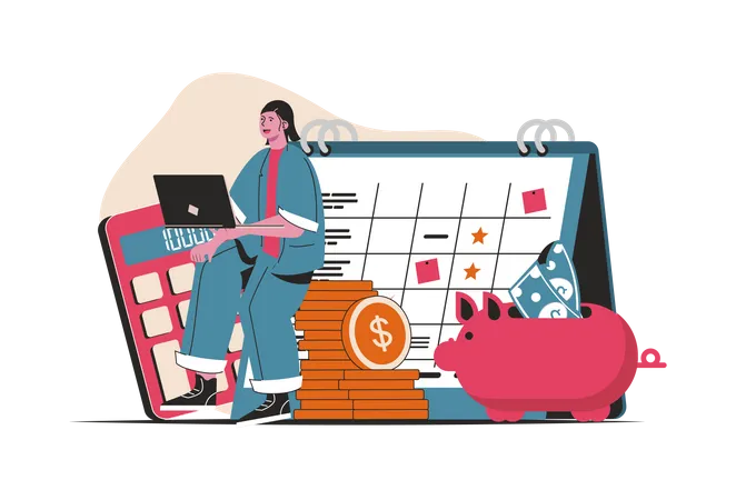 Planning Financial Budget Concept Isolated Financial Accounting And Management People Scene In Flat Cartoon Design Vector Illustration For Blogging Website Mobile App Promotional Materials 일러스트레이션