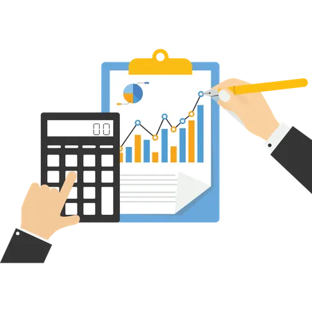 Budget Planning Or Income Management Spending And Expense Report Or Investment Balance Sheet Debt Calculation And Analysis Use A Calculator With One Hand And Record Data With The Other Hand Illustration