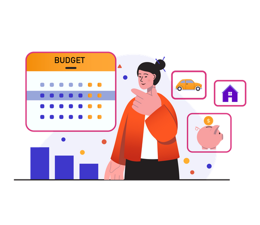 Budget planning by woman Illustration