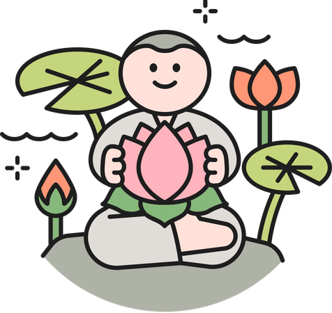 Budista sosteniendo loto  Ilustración