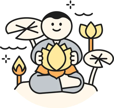 Budista sosteniendo loto  Ilustración
