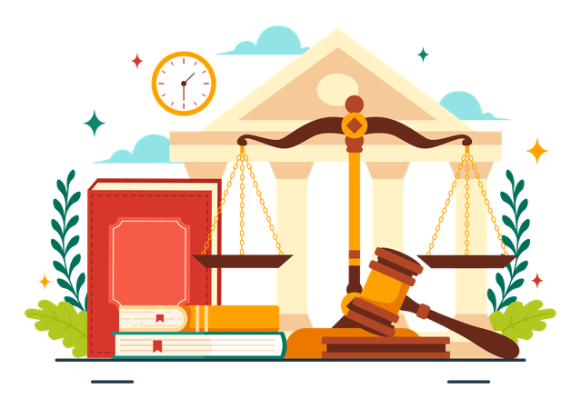 Servicios de bufetes de abogados y libros de derecho.  Ilustración