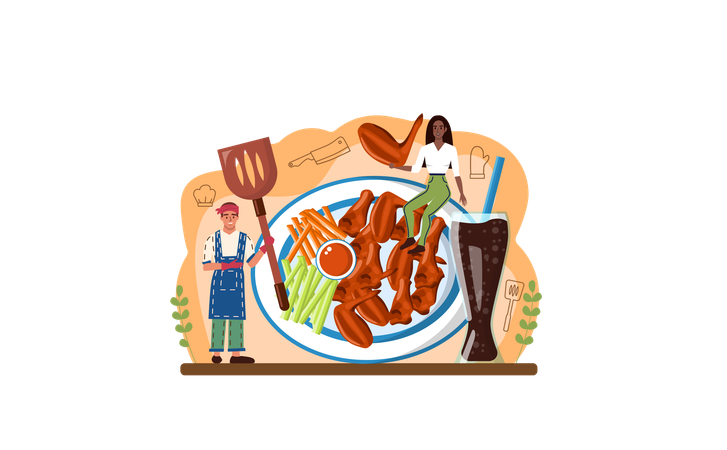 Buffalo wings  Chicken wings cooking  Illustration