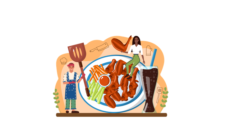 Buffalo wings  Chicken wings cooking  イラスト