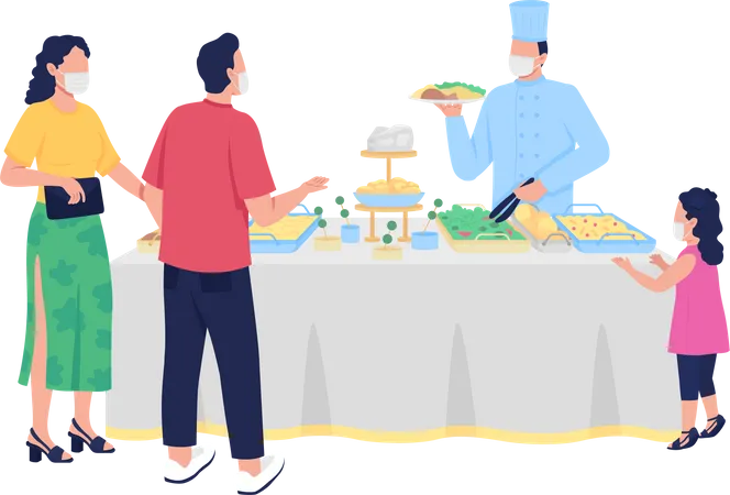 Buffet Style Reception Flat Color Vector Faceless Characters Self Service All You Can Eat Dinner Food Bar Informal Fun Party Isolated Cartoon Illustration For Web Graphic Design And Animation Illustration
