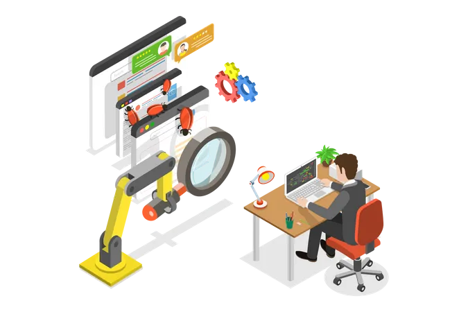 3 D Isometric Flat Vector Conceptual Illustration Of Software Testing Development Debugging And Quality Assurance Illustration
