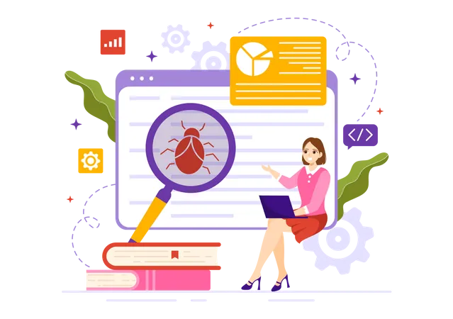 Software Testing Vector Illustration With Application Engineering Debugging Development Process Programming And Coding In Hand Drawn Templates Illustration