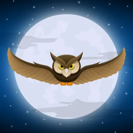 Buho Volando Con Fondo De Luna Llena Y Estrellas Y Espacio Para Texto Festivo De Halloween Postal De La Noche De Halloween Ilustración