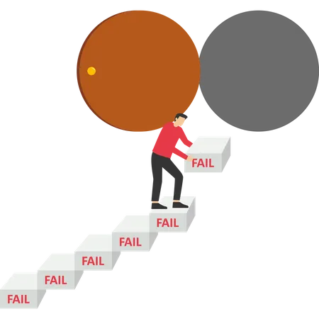 Build A Ladder To Success Try Business People To Build A Ladder To Success With Their Failures Challenge And Ambition To Never Give Up Learn To Fail As A Road Concept To Achieve Goals Illustration